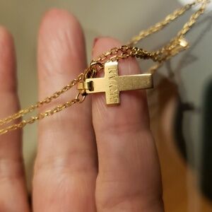 Cross Pendant Necklace gold 18kl Kids Name Bryan New Vintage